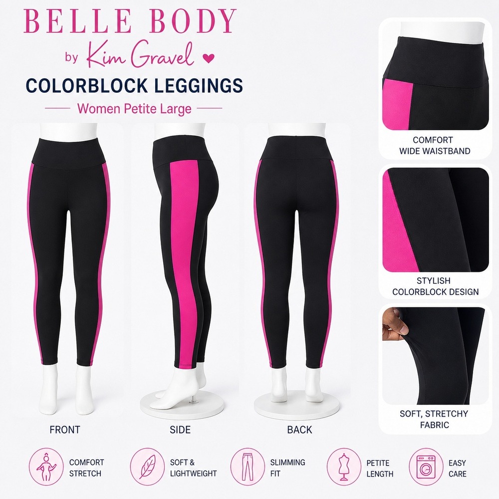 Belle Body Kim Gravel Womens Petite Large Color Block Leggings Black Pink A63195